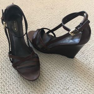 Coach wedge-wood sole-leather straps